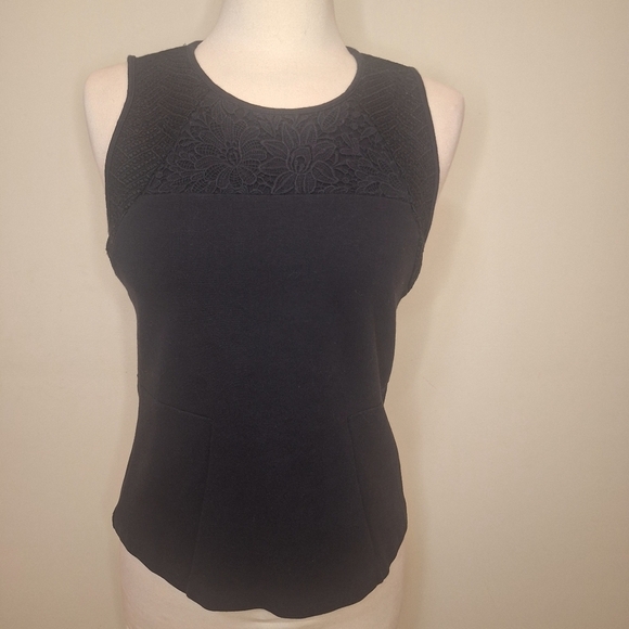 J. Crew Ponte Knit Peplum Crochet Detail Tank Black Size Small - Picture 3 of 10